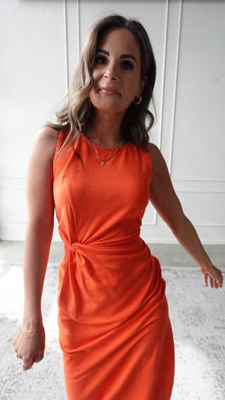 Orange Side Twist Cut-Out Dress