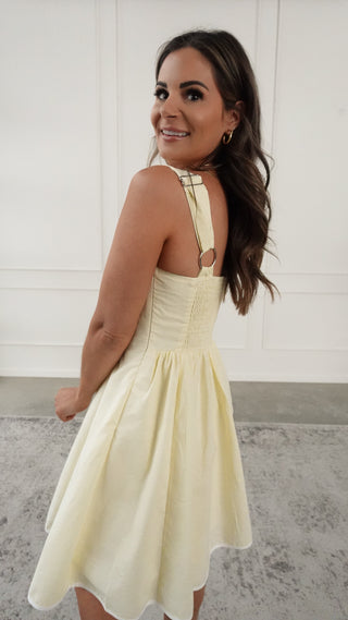 Butter Yellow Square-Neck Linen Dress