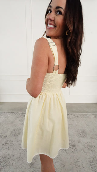 Butter Yellow Square-Neck Linen Dress