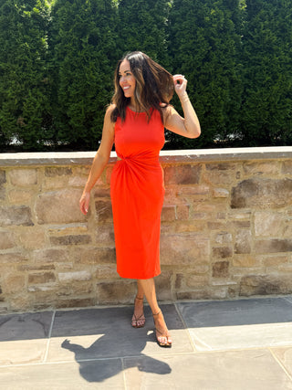 Orange Side Twist Cut-Out Dress