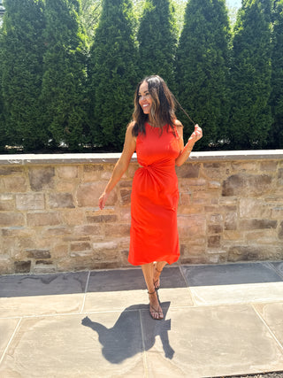 Orange Side Twist Cut-Out Dress