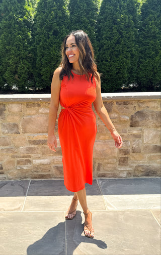 Orange Side Twist Cut-Out Dress