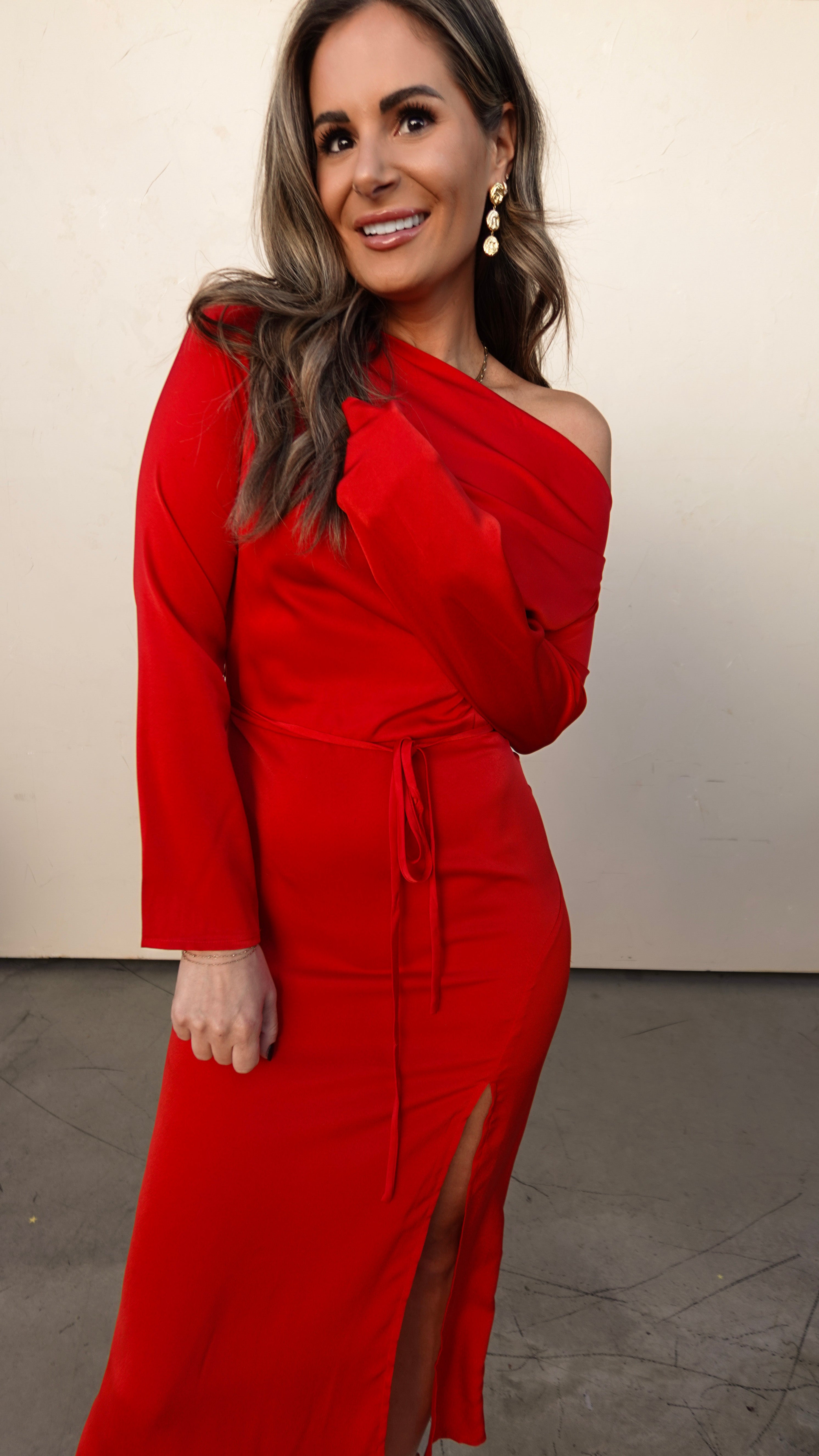 Red Long Sleeve One Shoulder Dress - | COCO The Shop Small Red Long Sleeve One Shoulder Dress - | COCO The Shop Small