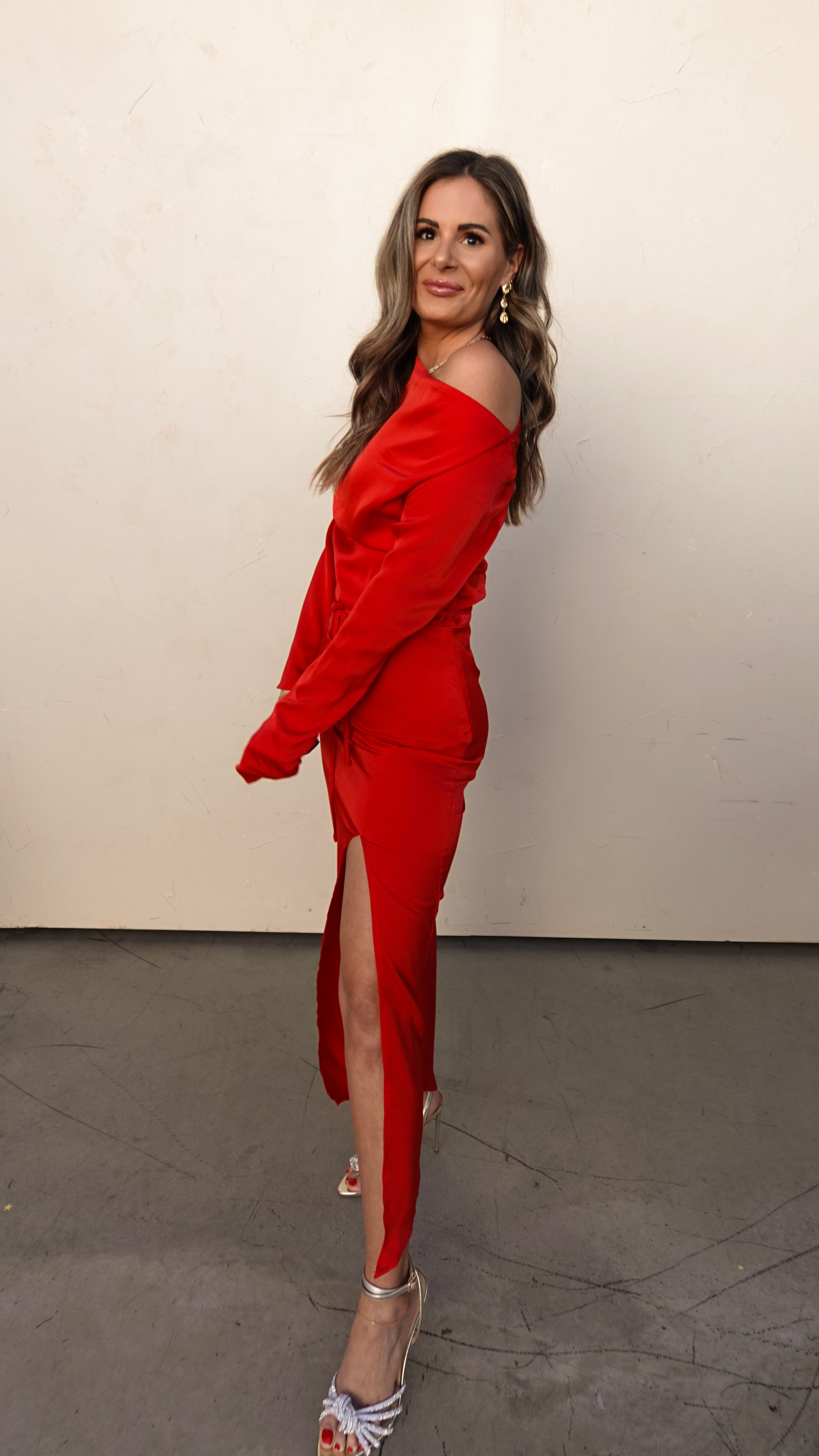 Red Long Sleeve One Shoulder Dress - | COCO The Shop Small Red Long Sleeve One Shoulder Dress - | COCO The Shop Small