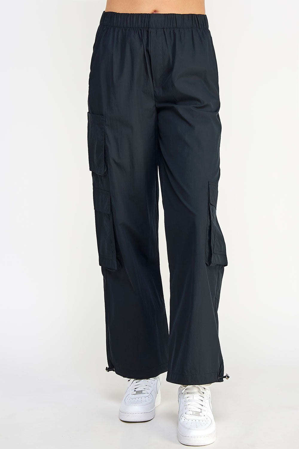 Black Nylon Cargo-Style Joggers