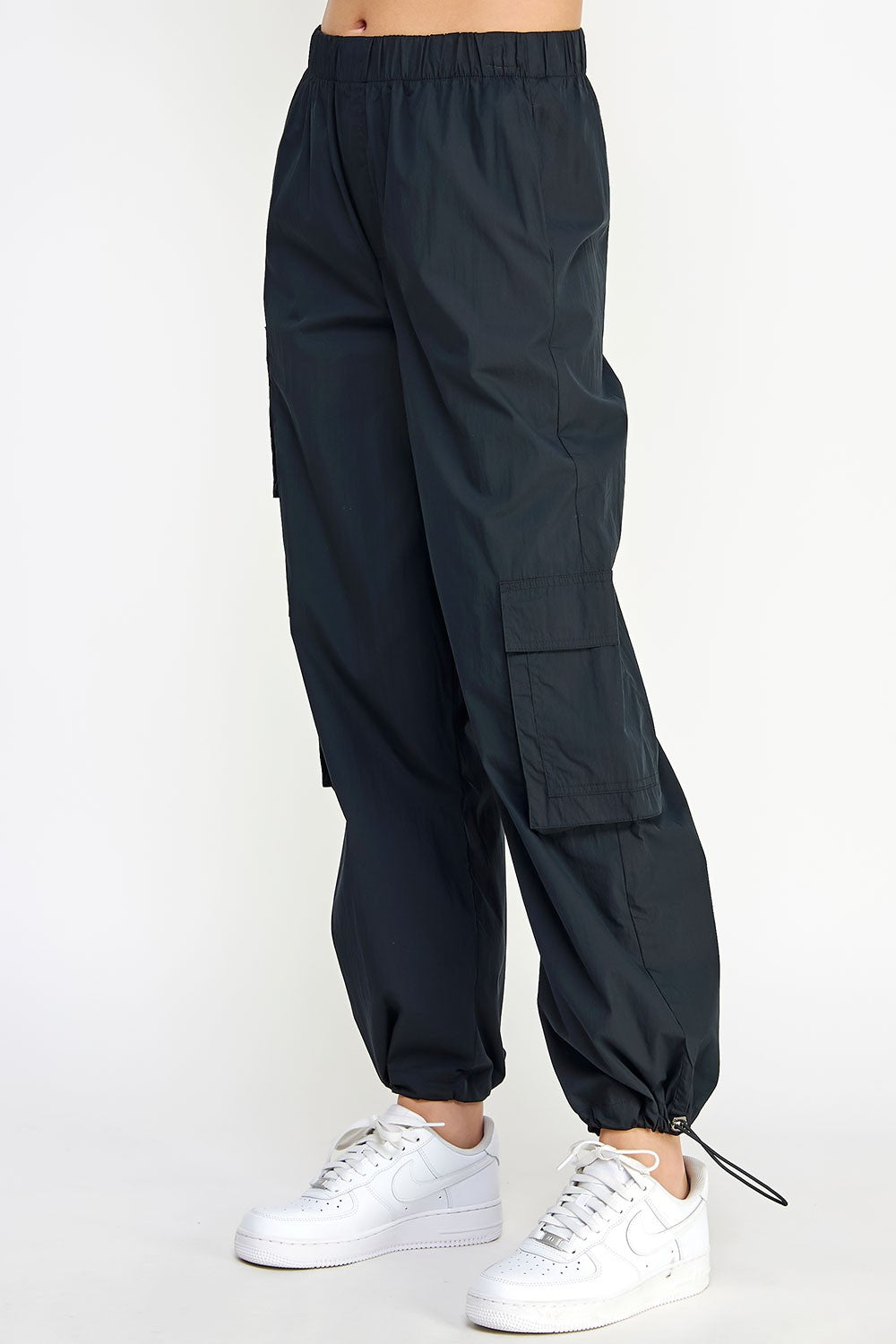 Black Nylon Cargo-Style Joggers