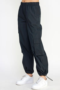 Black Nylon Cargo-Style Joggers
