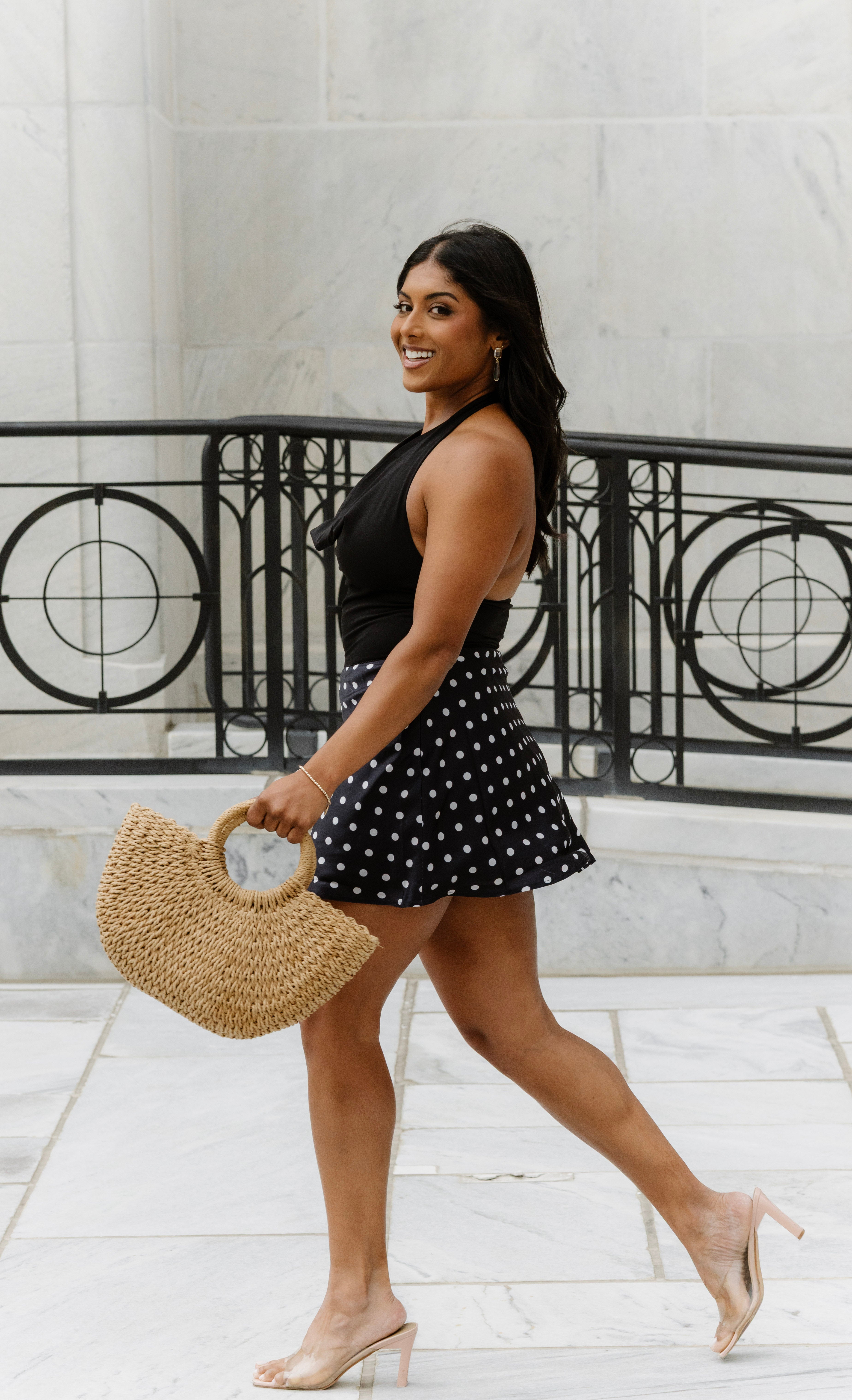 dress skirt black Black Satin Polka Dot Skirt