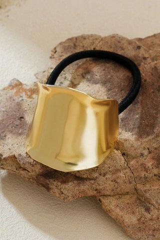 Large Gold Hammered Elastic Hair Tie