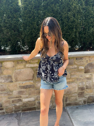 Navy Embroidered Tank and Short Set