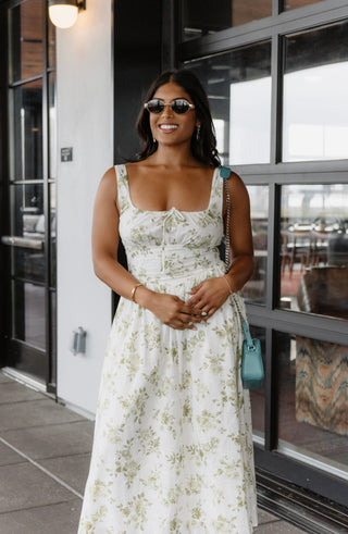 Green Floral Eyelet Midi Dress