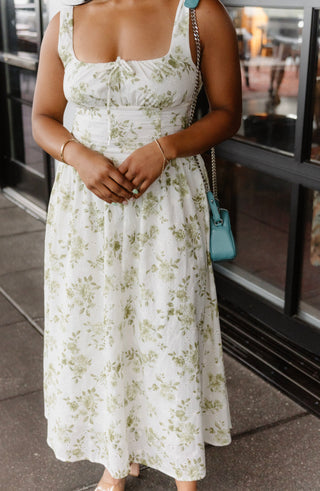 Green Floral Eyelet Midi Dress