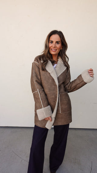 Camel Fur-Lined Faux Leather Coat
