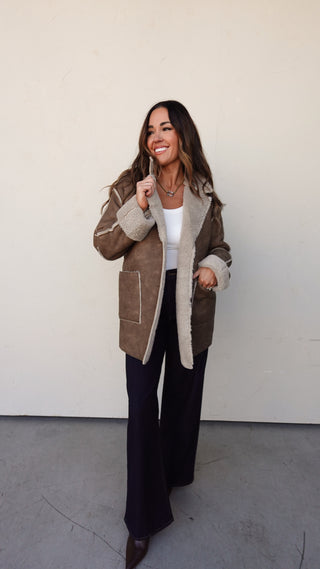 Camel Fur-Lined Faux Leather Coat