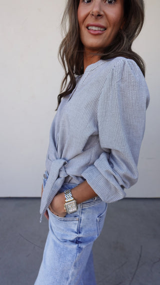 Striped Button-Down with Tie Front