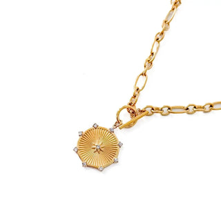 Gold Sunburst Pendant Chain Necklace