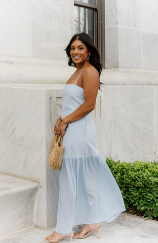 Powder Blue Half Sheer Maxi Dress