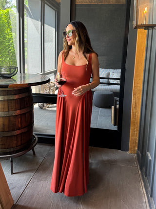 Rust Draped Maxi Dress