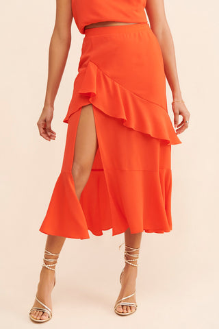 Orange Ruffle Skirt with Slit - Small
