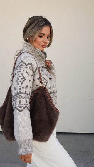 Coffee Faux Fur Shoulder Bag