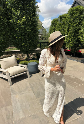 Ivory Crochet Long-Sleeve Maxi Dress