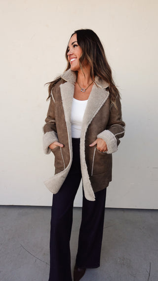 Camel Fur-Lined Faux Leather Coat