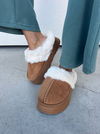 Fur-Lined Platform Slippers