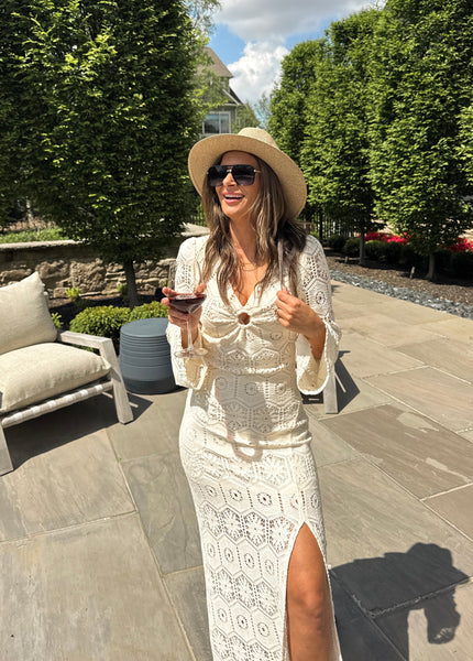 crochet top maxi dress Ivory Long-Sleeve friendly hero piece for 90s easter dresses Light no image Size:36 inch