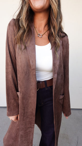 Brown Suede Trench-Style Duster
