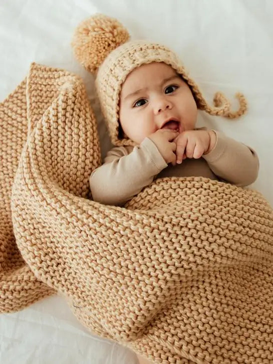 Garter Stitch Baby Blanket- Latte