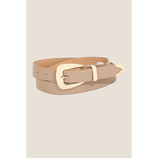 Taupe Faux Leather Belt with Gold Buckle