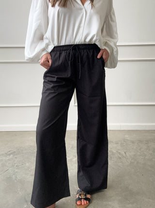 Black Pinstripe Elastic-Waist Pant