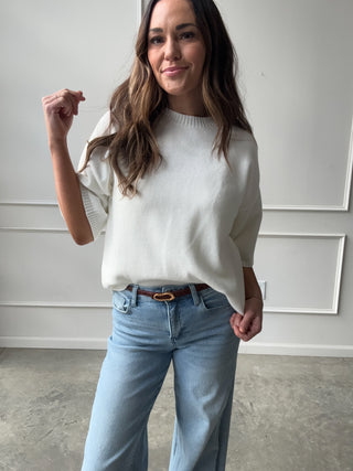 Ivory Slouchy Short Sleeve Sweater