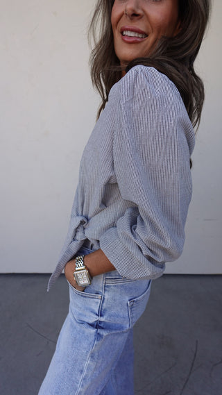 Striped Button-Down with Tie Front