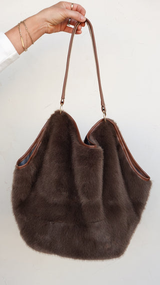 Coffee Faux Fur Shoulder Bag