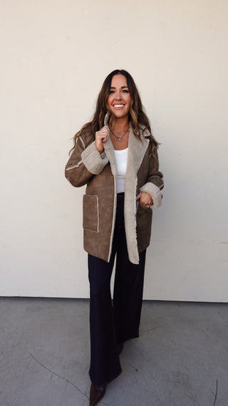 Camel Fur-Lined Faux Leather Coat