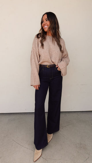 Sand Exposed-Seam Relaxed Sweater