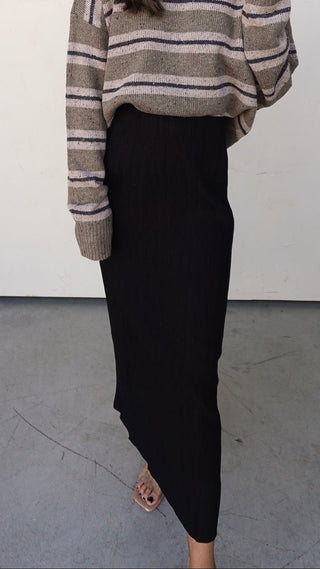 Black Textured Maxi Skirt