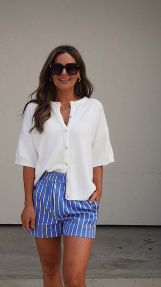 Blue Striped Elastic Waist Shorts