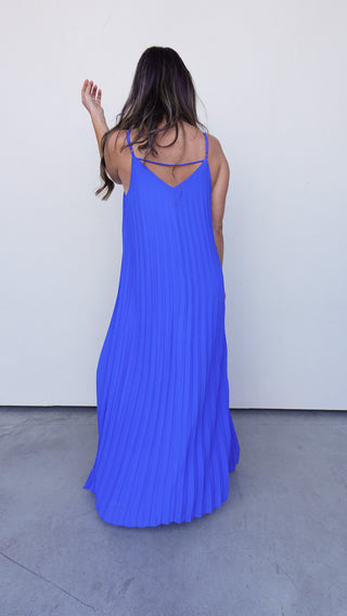 Royal Blue Pleated Maxi Dress