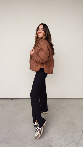 Black Nylon Ribbed Flare Pant