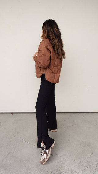 Black Nylon Ribbed Flare Pant