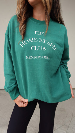 Close up view of Green Embroidered Homebody Crewneck - COCO The Shop