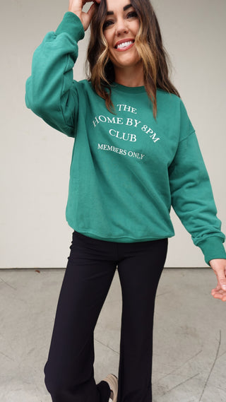 Walking view of Green Embroidered Homebody Crewneck - COCO The Shop