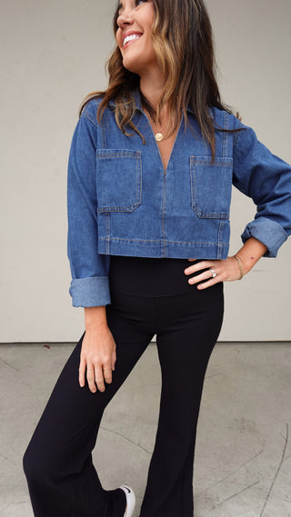 Denim Long Sleeve Cropped Top