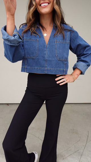 Denim Long Sleeve Cropped Top