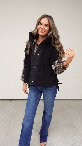 Black Sherpa Vest With Side Ties