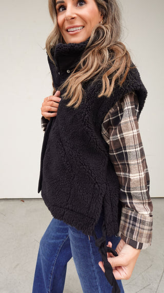 Black Sherpa Vest With Side Ties
