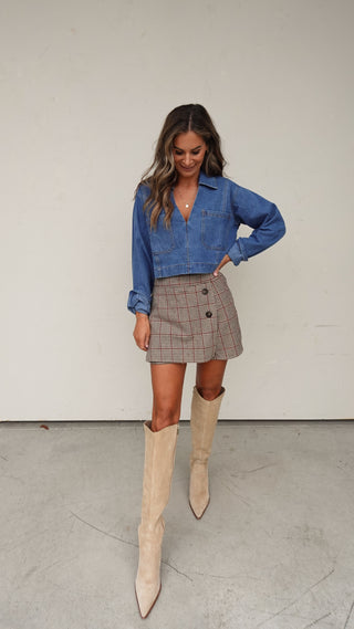 Denim Long Sleeve Cropped Top