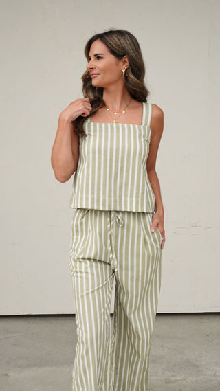 Green Striped Tank and Pant Set